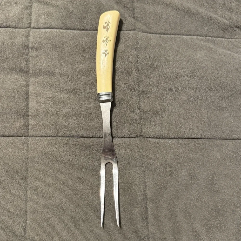 Vintage Household Surgical Stainless Steel‎ Carving Fork Fleur De Lis Handle USA